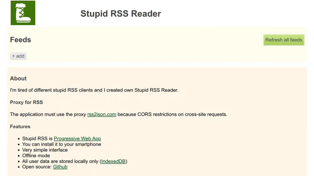 Скриншот: Stupid RSS Reader